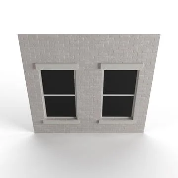 3D render of a gray brick building tile with a window isolated on the white back Ilustración de archivo