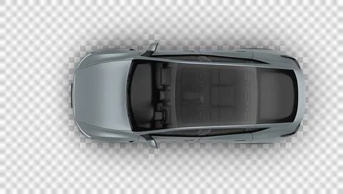 3D Render of a gray colored modern electric car, top-down 90 degree view, t.. Stock Illustration