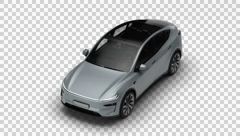 3D Render of a gray colored modern electric car, slight left front and top .. Stock Illustration
