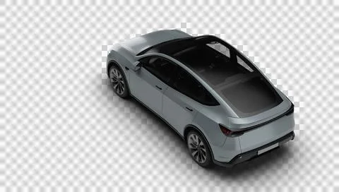 3D Render of a gray colored modern electric car, slight left rear and top v.. Stock Illustration