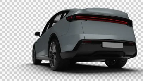 3D Render of a gray colored modern electric car slight left rear view, tran.. Stock Illustration