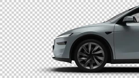 3D Render of a gray colored modern electric car, left front half view, tran.. Stock Illustration