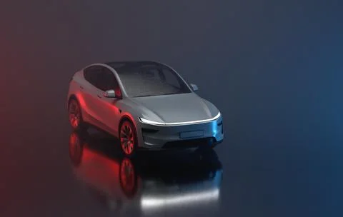 3D Render of a gray colored modern electric car, slight right front view un.. Stock Illustration