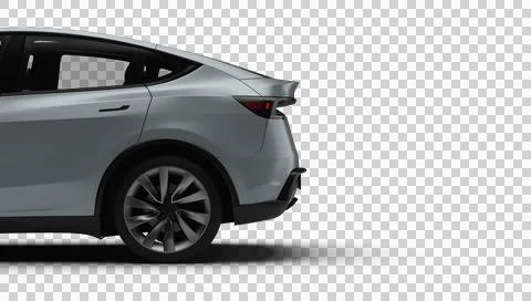 3D Render of a gray colored modern electric car, left rear half view, trans.. Stock Illustration