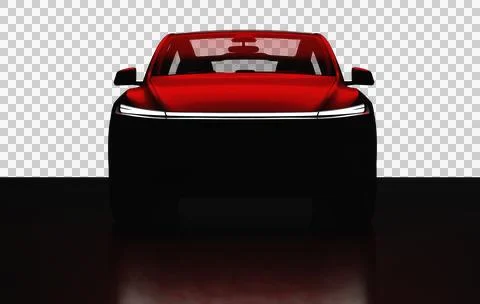 3D Render of a gray colored modern electric car full front view under red l.. Stock Illustration