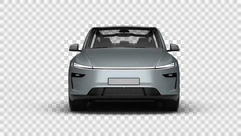 3D Render of a gray colored modern electric car, full front view, transpare.. Stock Illustration