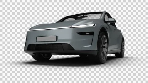 3D Render of a gray colored modern electric car, slight left front view, tr.. Stock Illustration