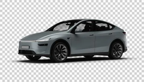 3D Render of a gray colored modern electric car, slight left front view, tr.. Stock Illustration