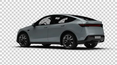 3D Render of a gray colored modern electric car, slight left rear view, tra.. Stock Illustration
