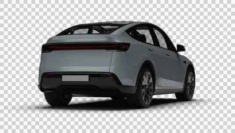 3D Render of a gray colored modern electric car, slight right rear view, tr.. Stock Illustration