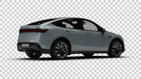 3D Render of a gray colored modern electric car, slight right rear view, tr.. Stock Illustration