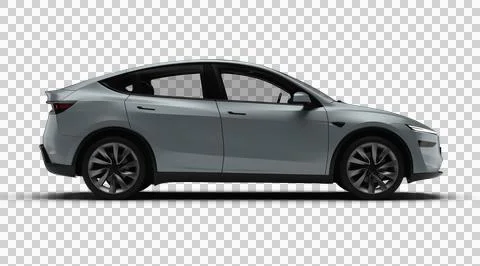 3D Render of a gray colored modern electric car, full right side view, tran.. Stock Illustration