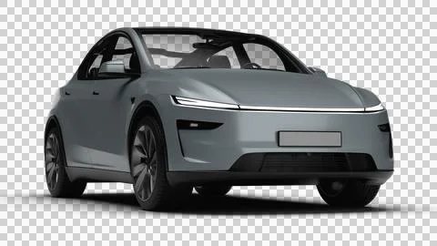 3D Render of a gray colored modern electric car slight right front view, tr.. Stock Illustration