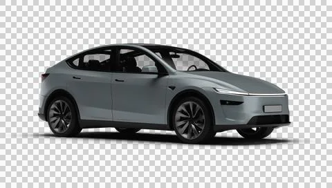 3D Render of a gray colored modern electric car slight right front view, tr.. Stock Illustration