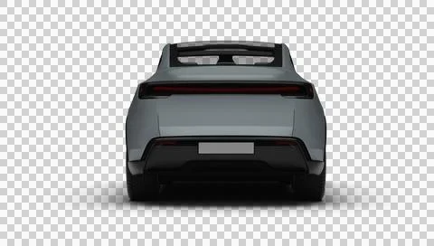 3D Render of a gray colred modern electric car full rear view, transparent .. Stock Illustration