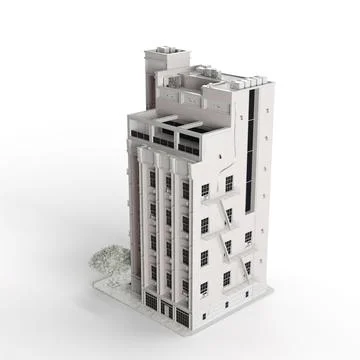 3D render of a gray modern building isolated on the white background Ilustración de archivo