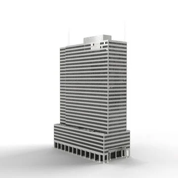 3D render of a gray modern office building isolated on the white background Ilustración de archivo