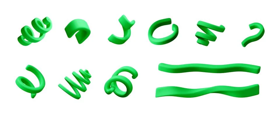 3d render of green abstract confetti shapes Stock Illustration