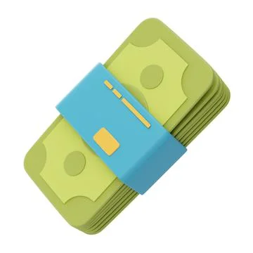 3d render of green banknotes isolated on light background,money saving concep Stock Illustration