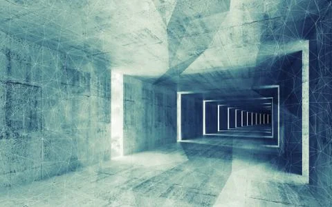 3d render, green blue toned abstract empty concrete interior background Illustrazione stock