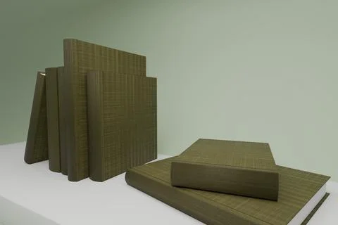 3d render of green books lined up on shelf 스톡 일러스트