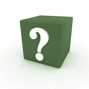 3D render of a green cube with a question mark symbol Stock Illustration
