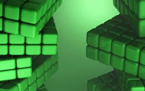 3d render green cubes  on green background Stock Illustration