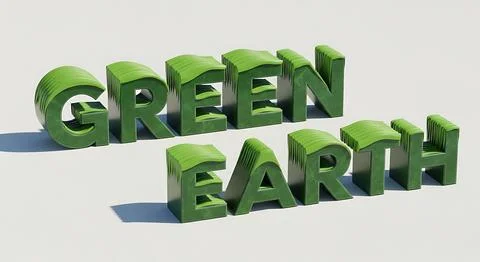 3D render of green earth text with wavy texture, representing environmental.. Stock Illustration