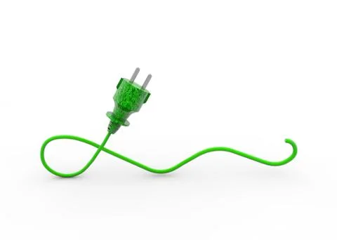 A 3D render of a green electrical plug isolated on a white background- eco, g Stock Illustration