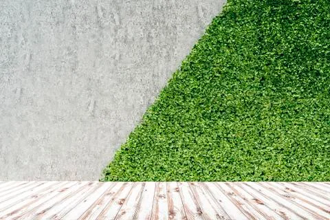 3d render of green fresh vertical garden and concrete wall Stock Illustration