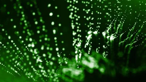 3d render of green glow particles in air as science fiction of microcosm or Stock Illustration
