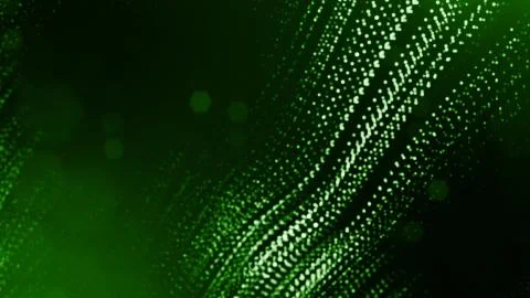 3d render of green glow particles in air as science fiction of microcosm or Stock Illustration