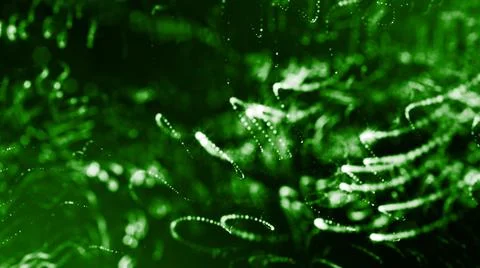 3d render of green glow particles in air as science fiction of microcosm or Stock Illustration