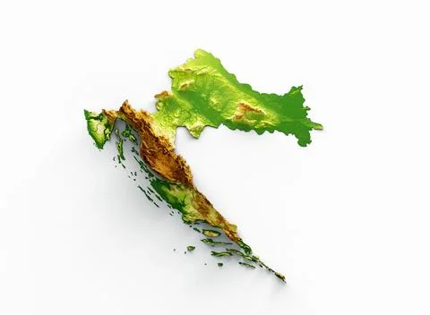 3D render of a green height map of Croatia isolated on a white background Ilustración de archivo