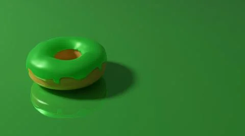 3D Render Green Icing Donut With Green Reflective Background Copy-scape 4K Stock Illustration
