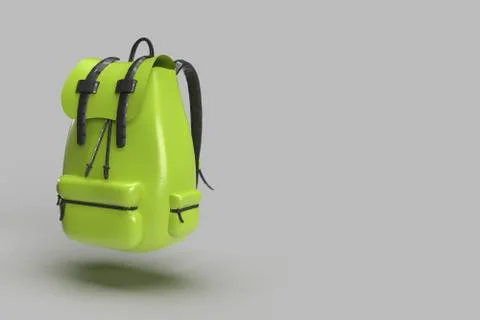 3d render of a green leather bagpack floating in air in an grey gradient Stock Illustration