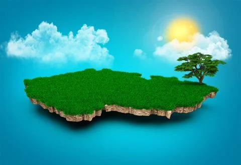 3D render of the green map of Czech Republic on a sunny blue sky background Stock Illustration