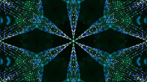 3d render. Green motion design background with symmetrical star pattern Stock Illustration