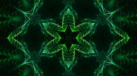 3d render. Green motion design background with symmetrical star pattern Illustrazione stock