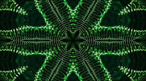 3d render. Green motion design background with symmetrical star pattern Illustrazione stock