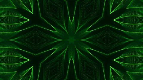 3d render. Green motion design background with symmetrical star pattern Stock Illustration