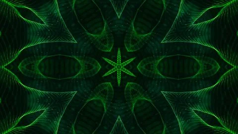 3d render. Green motion design background with symmetrical star pattern Stock Illustration