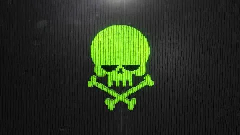 3d render Green Skull Digital background of the many black squares Stock Illustration