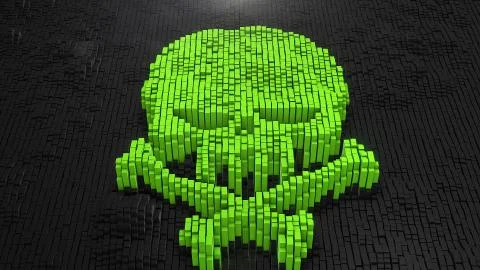 3d render Green Skull Digital background of the many black squares Stock Illustration