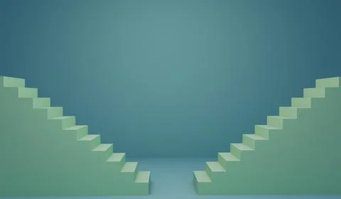 3d Render Green Spring Rain color Stairs on Green Sheen Background 스톡 일러스트