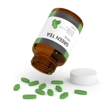 3d render of green tea container with pills Stock Illustration
