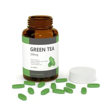 3d render of green tea container with pills Stock Illustration