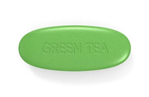 3d render of green tea pill Illustrazione stock