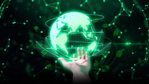 3D render Green technology future world bussiness in your hand Stock-Illustration