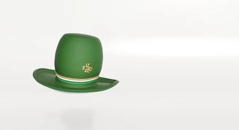 3d render of green top hat with irish colors on band and gold shamrock Stock Illustration